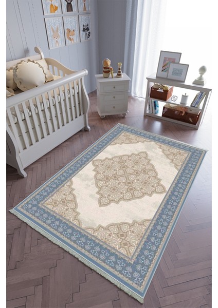 çocuk Odası Halısı Lacivert Yolluk Kaymaz Yuvarlak Oval Kesme Ince Yıkanabilir Halı