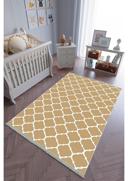 çocuk Odası Halısı Kahverengi Yolluk Kaymaz Yuvarlak Oval Kesme Ince Yıkanabilir Halı