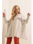 Kadın Krem Oversize Yırtmaçlı Panço Triko Kazak HZL23W-BD1100761 3