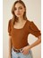 Kadın Taba Kare Yaka Örme Bluz HZL22W-BD104091 4