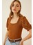 Kadın Taba Kare Yaka Örme Bluz HZL22W-BD104091 5
