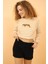 Ekru Tiger Desenli Crop Poodle Peluş Pijama Takımı 1