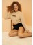 Ekru Tiger Desenli Crop Poodle Peluş Pijama Takımı 5