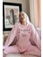 Toz Pembe Thanks Desenli Peluş Polar Pijama Takımı 2