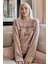 Kahve Thanks Desenli Peluş Polar Pijama Takımı 1