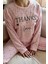 Toz Pembe Thanks Desenli Peluş Polar Pijama Takımı 4