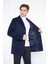 Erkek Lacivert Slim Fit Hakim Yaka Düğmeli Kaban 3