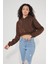 Kadın Kapüşonlu Kanguru Cepli 3 Iplik Içi Polarlı Şardonlu Basic Kalın Crop Sweatshirt 2