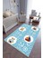 Çocuk Odası Halısı Mavi Beyaz Erkek Yolluk Kaymaz Yuvarlak Oval Kesme Ince Yıkanabilir Halı 1