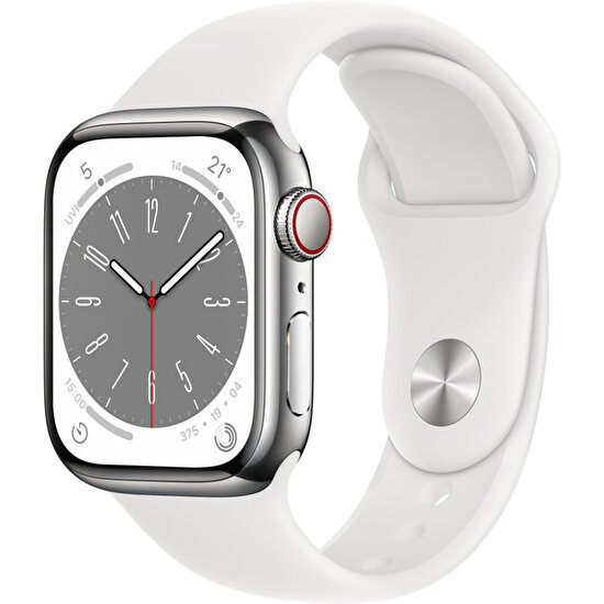 Apple Watch Series 8 Gps + Cellular 41MM Silver Stainless Steel Case With White Sport Band - Regular - MNJ53TU/A