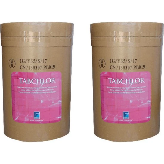 2 Adet Gemaş Tabchlor 50 Kg 100 Kg %90 Tablet Klor - %90 Chlorine Tablets - Stabilize Triklor Tableti 200 Gr