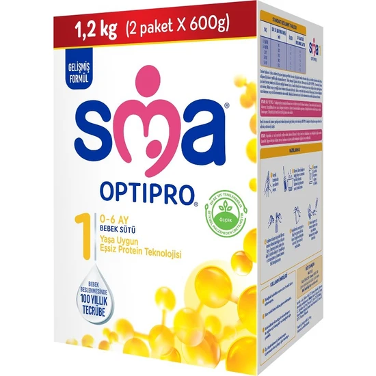 SMA Optipro 1 1200 gr (2X600g) / 0-6 Ay Bebek Sütü