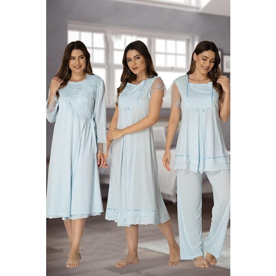 Puerpera Effort Kadın Lohusa Hamile Pijama Takımı Gecelik Sabahlık 4'lü Set 2050