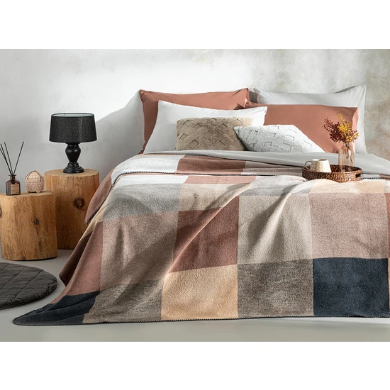 English Home Block Pamuklu Çift Kişilik Battaniye 200 x 220 cm Bej