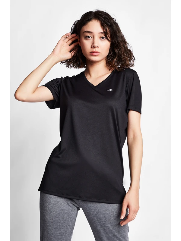 Lescon Siyah Kadın Kısa Kollu T-Shirt 23S-2208-23B