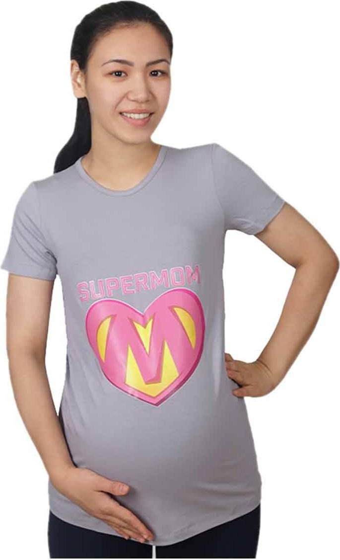 Mummy's Baby Hamile Tişört Super Mom Gri görsel 3