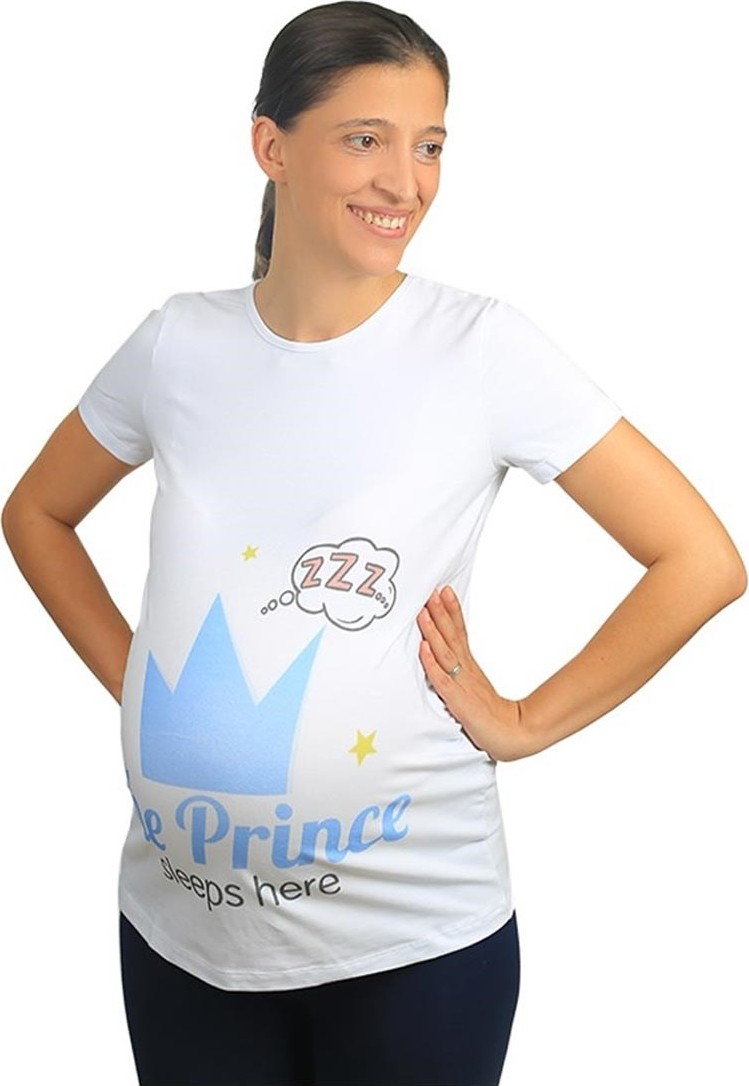 Mummy's Baby Hamile Tişört Prince Beyaz Slimfit %85 Pamuk Rahat Kesim Günlük Kullanım