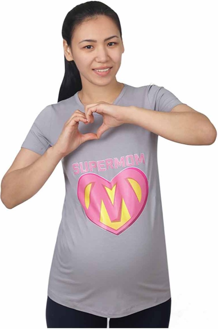 Mummy's Baby Hamile Tişört Super Mom Gri görsel 2
