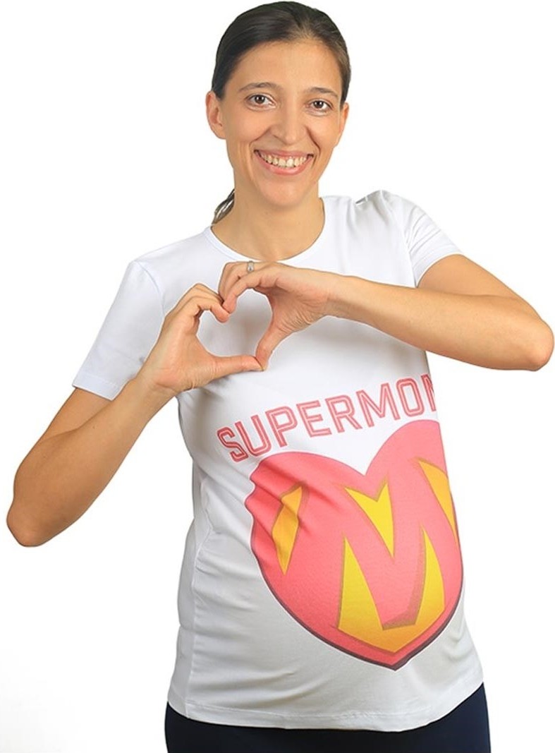Mummy's Baby Hamile Tişört Super Mom Beyaz görsel 3