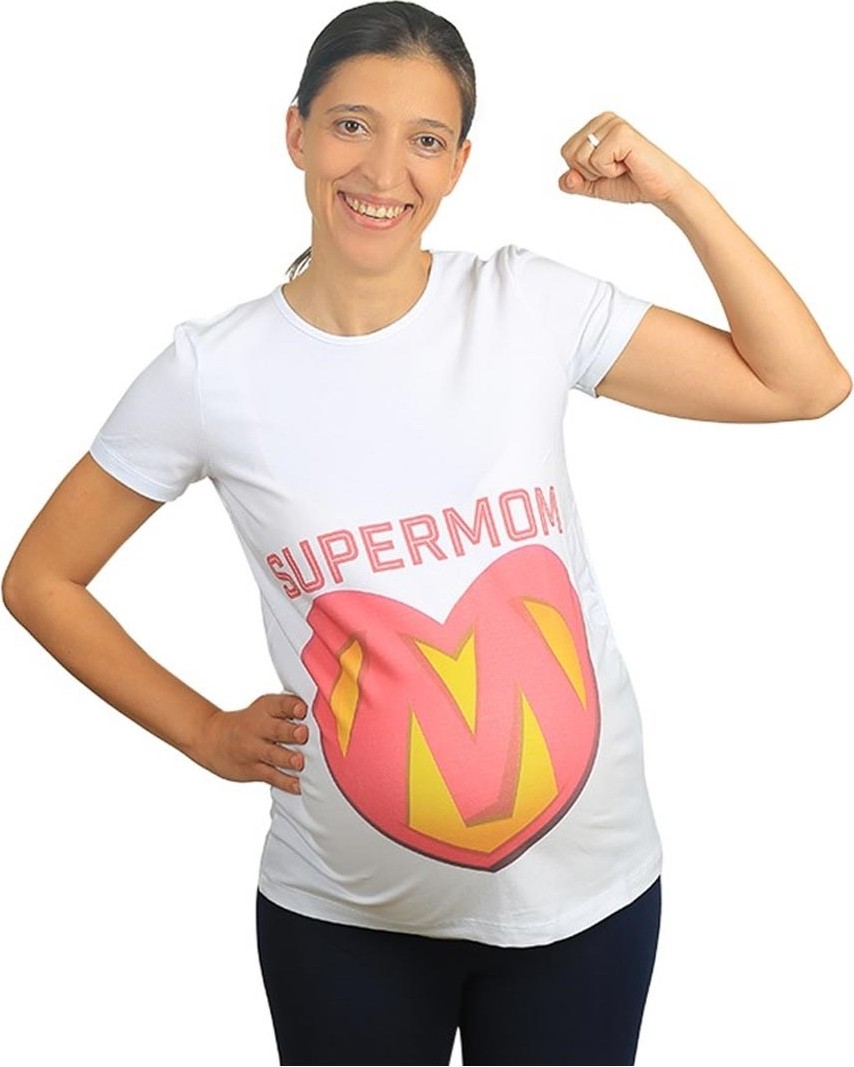 Mummy's Baby Hamile Tişört Super Mom Beyaz