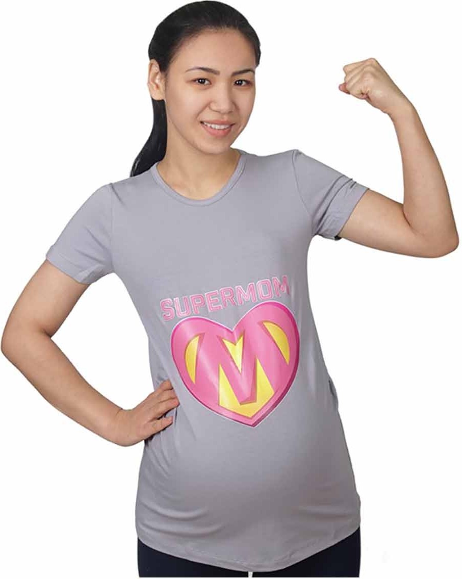 Mummy's Baby Hamile Tişört Super Mom Gri