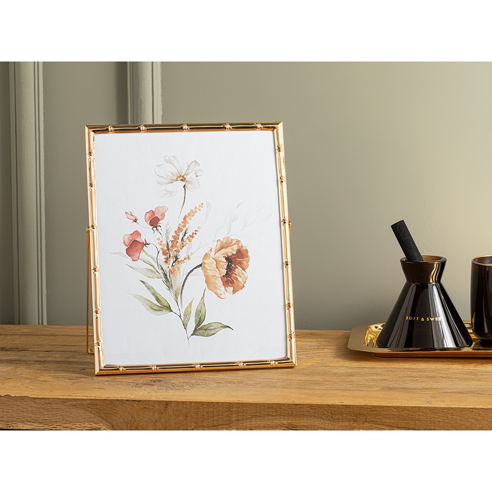 English Home Bamboo Metal Çerçeve Beyaz 13x18 cm Silver Ahşap Şekilde Şık Tasarım