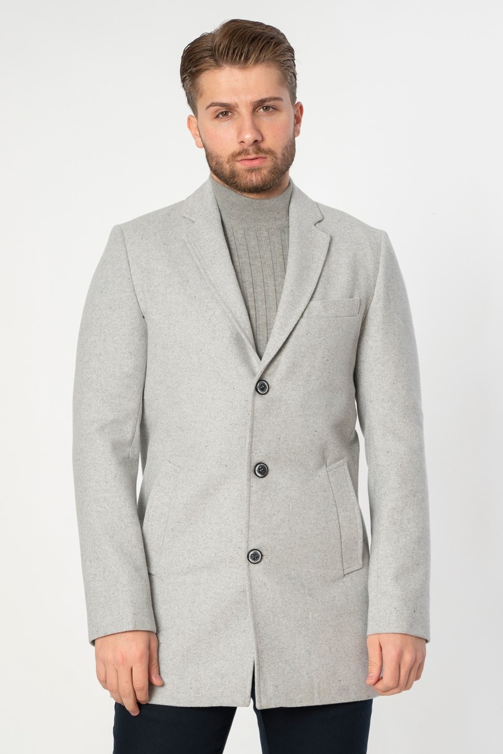 White Stone Abrantes Slim Fit 1754 Pamuklu Palto Gri görsel 2