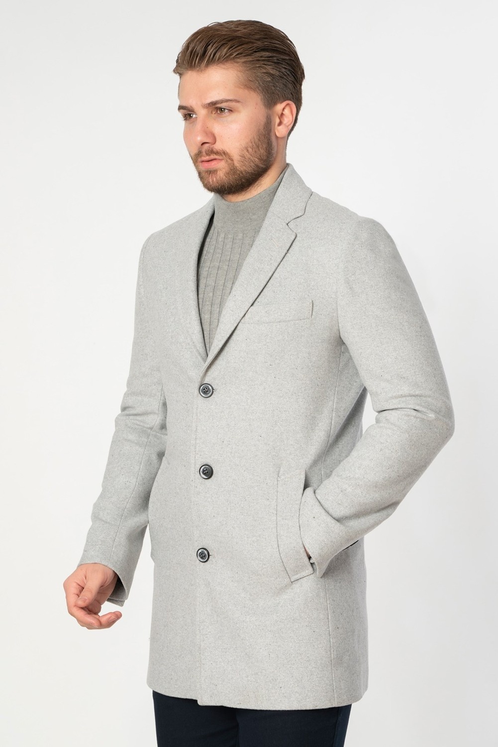 White Stone Abrantes Slim Fit 1754 Pamuklu Palto Gri görsel 3