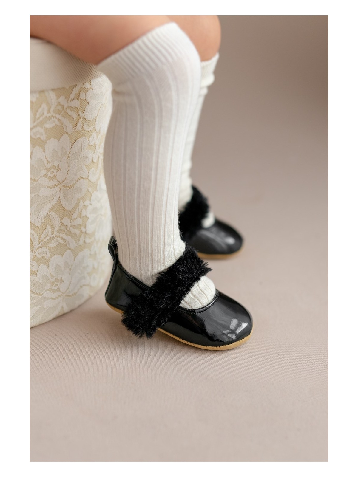 First Step Bordo Tüylü Cırt Cırtlı Rugan Kız Bebek Babet PATIK-G-2355 - Görsel 4