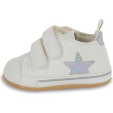 First Step Gümüş Yıldızlı Beyaz Kız Bebek Cırt Cırtlı Patik AYAKKABI-G-2352