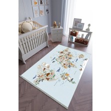 10 Post Onlineçocuk Odası Halısı Mavi Gri Yolluk Kaymaz Yuvarlak Oval Kesme Ince Yıkanabilir Halı