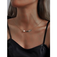 X-lady Accessories Gümüş Renk Kılçık ve Incili  Şık Boyun ve Sırt Kolyesi Altın Kaplama - 2107