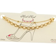 X-lady Accessories Altın Renk Top  ve Doc Zincir Halhal - 1901