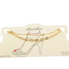 X-lady Accessories Altın Renk Top  ve Ezme Zincir Halhal - 1915