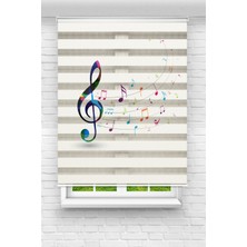Vanilya Çocuk Odası - Renkli Müzik Notaları Baskılı Zebra Perde