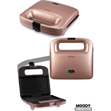 Goldmaster Moody 750 Watt Isınmaya Dayanıklı Tost ve Izgara Makinesi Rose Gold IN6408