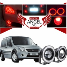 STS Oto Aksesuar Ford Transit Connect Uyumlu, Universal Mercekli LED Angel Sis Farı, 76MM Kırmızı Renk