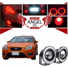 STS Oto Aksesuar Ford Focus 2 Uyumlu, Universal Mercekli LED Angel Sis Farı, 76MM Kırmızı Renk