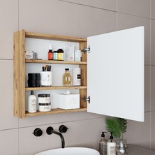 Banos Banyo Roomart Ad7 Kulpsuz Tek Kapaklı Ahşap-Mat Beyaz Mdf 60 cm Aynalı Banyo Üst Dolabı BANOS1753