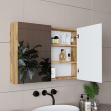 Banos Banyo Roomart Ad7 Kulpsuz Tek Kapaklı Ahşap-Mat Beyaz Mdf 80 cm Aynalı Banyo Üst Dolabı BANOS1754