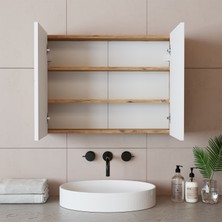 Banos Banyo Roomart Ad7 Kulpsuz Tek Kapaklı Ahşap-Mat Beyaz Mdf 80 cm Aynalı Banyo Üst Dolabı BANOS1754