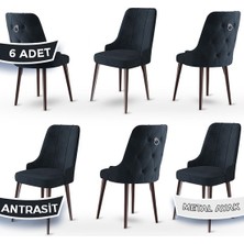 Newa Serisi, 1.sınıf Babyface Kumaş Kahve Metal Ayaklı Gümüş Halkalı, 6 Adet Sandalye