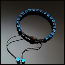 Seven Art Jewelry Doğal Taş Bileklik, Mavi Hematit Küp, Ayarlanabilir  Bileklik, Erkek Bileklik, Kadın Bileklik