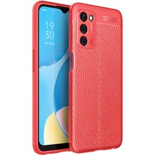 Case 4U Oppo A55 5G Kılıf Rugan Armor Deri Görünümlü Yüksek Kalite Silikon Niss Kırmızı