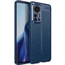 Case 4U Xiaomi Mi 12 Pro Kılıf Rugan Armor Deri Görünümlü Yüksek Kalite Silikon Niss Lacivert