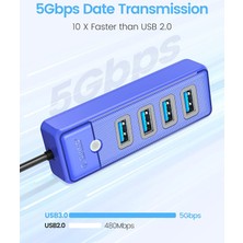 Orico Usb3.0 4 Portlu 5gbps Çoklu USB Bağlantı Noktası Çoklayıcı Hub, 15CM, Siyah, PW4U-U3-015-BK