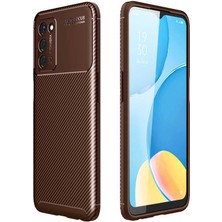 Case 4U Oppo A55 5G Kılıf Rugged Armor Karbon Desenli Lüx Negro Silikon Arka Kapak Kahverengi