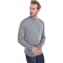 Çizgi Triko Erkek Yarım Balıkçı Angora Tavşan Yünlü Regular Kalıp Kazak 4462 Gri