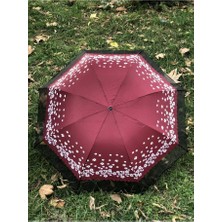 Dzc Kuzenler Avm Rüzgarda Kırılmayan Kenarı Tüllü Papatya Desenli Bordo Kadın Şemsiye
