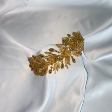 Lüks Düğün Aksesuarları Çiçek Nişan/ Kına/ Gelin Tacı Altın